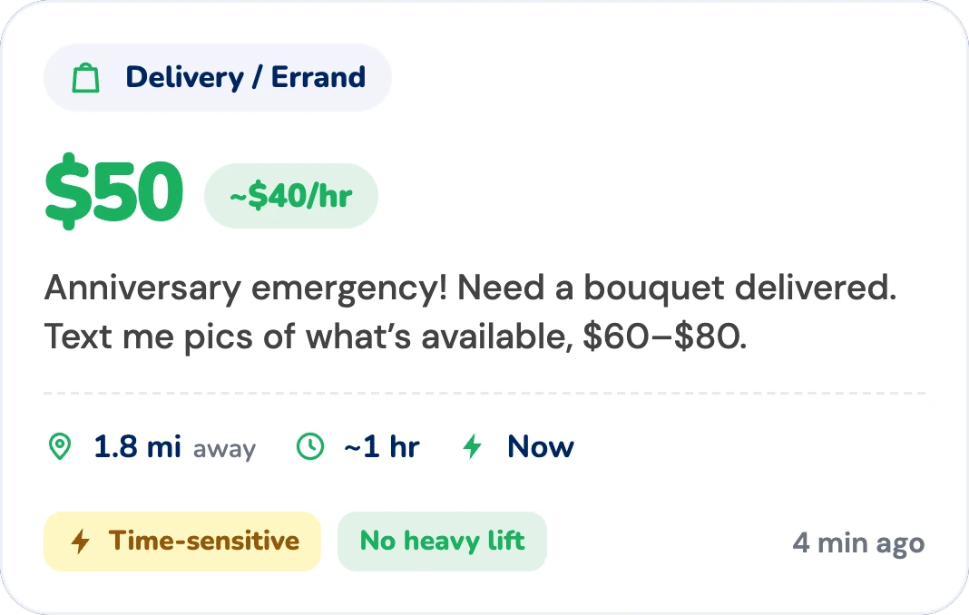 Delivery / Errand, $50: anniversary bouquet delivered now